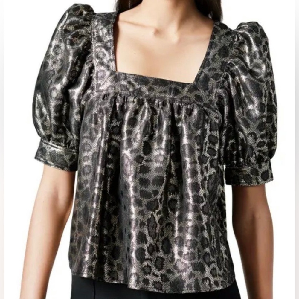 🆕 Smythe Square Neck Silk Blouse Animal Print Size Small NWOT